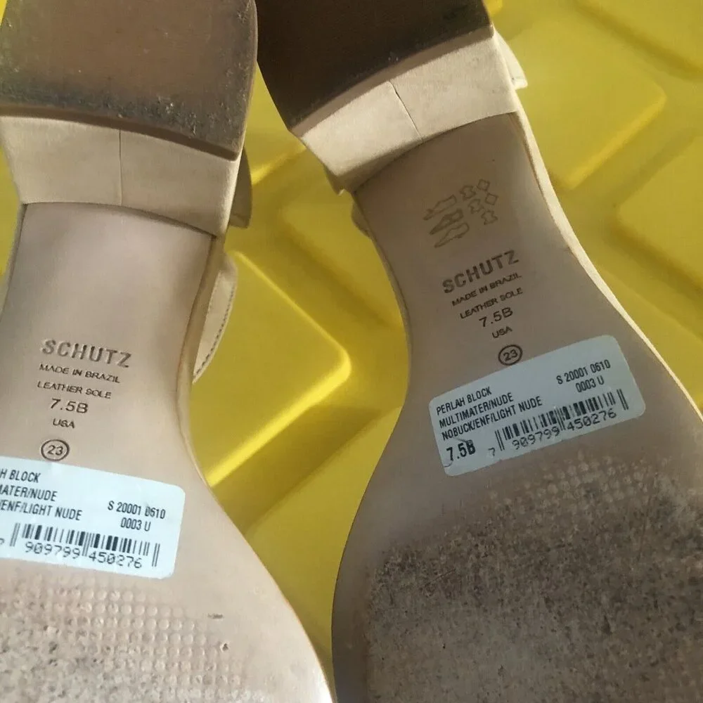 Schutz Perlah Block Sandals Light Nude Leather - Picture 6 of 6